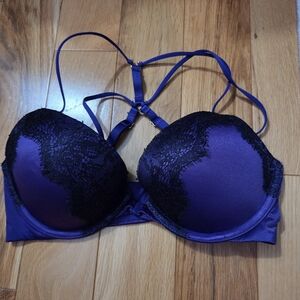 Victoria's Secret Purple Satin Push-Up Bra with Black Lace